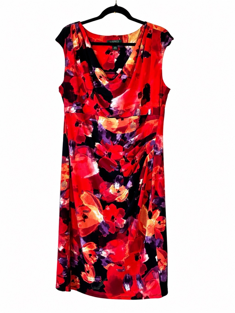 Lauren Ralph Lauren Floral Sheath Midi Dress 14W Draped Front Stretch